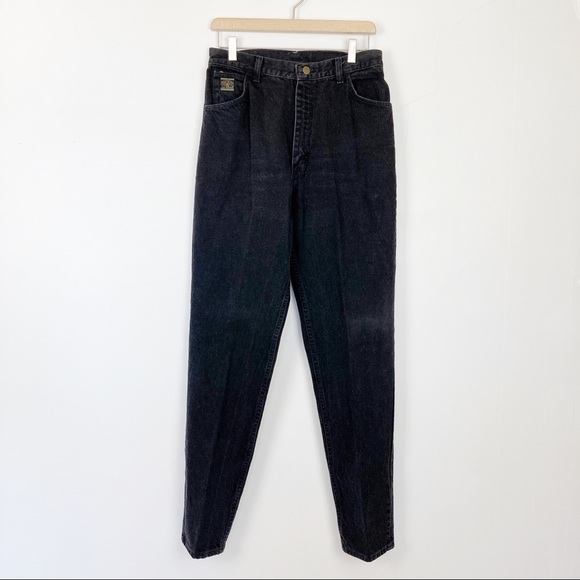 Vintage Denim - Vintage high waisted black mom jeans tall Wrangler